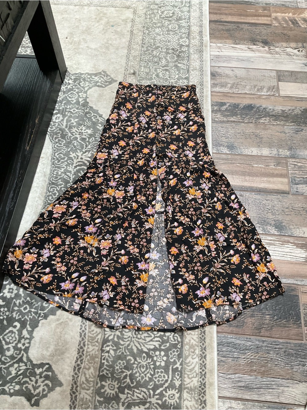 American Eagle Outfitters Black Floral A-Line Maxi Skirt 2